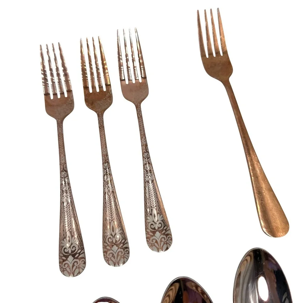 Mismatched Flatware Set‎ 31pc Copper Rose Gold Mixed Patterns